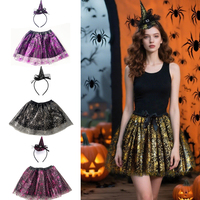 Kids' Women Halloween Spider Tulle Skirt with Witch Hat Headband,2pcs/Sets Skirt with Lining,for Halloween Party Cosplay Costume
