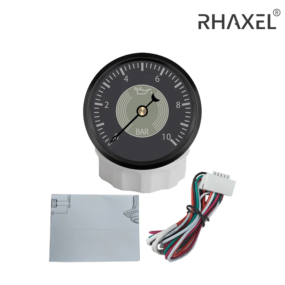 RHAXEL 2 ''قياس ضغط الزيت العالمي 0-10Bar 12V 24V لجرار السفن RV مع إضاءة خلفية حمراء وأصفر