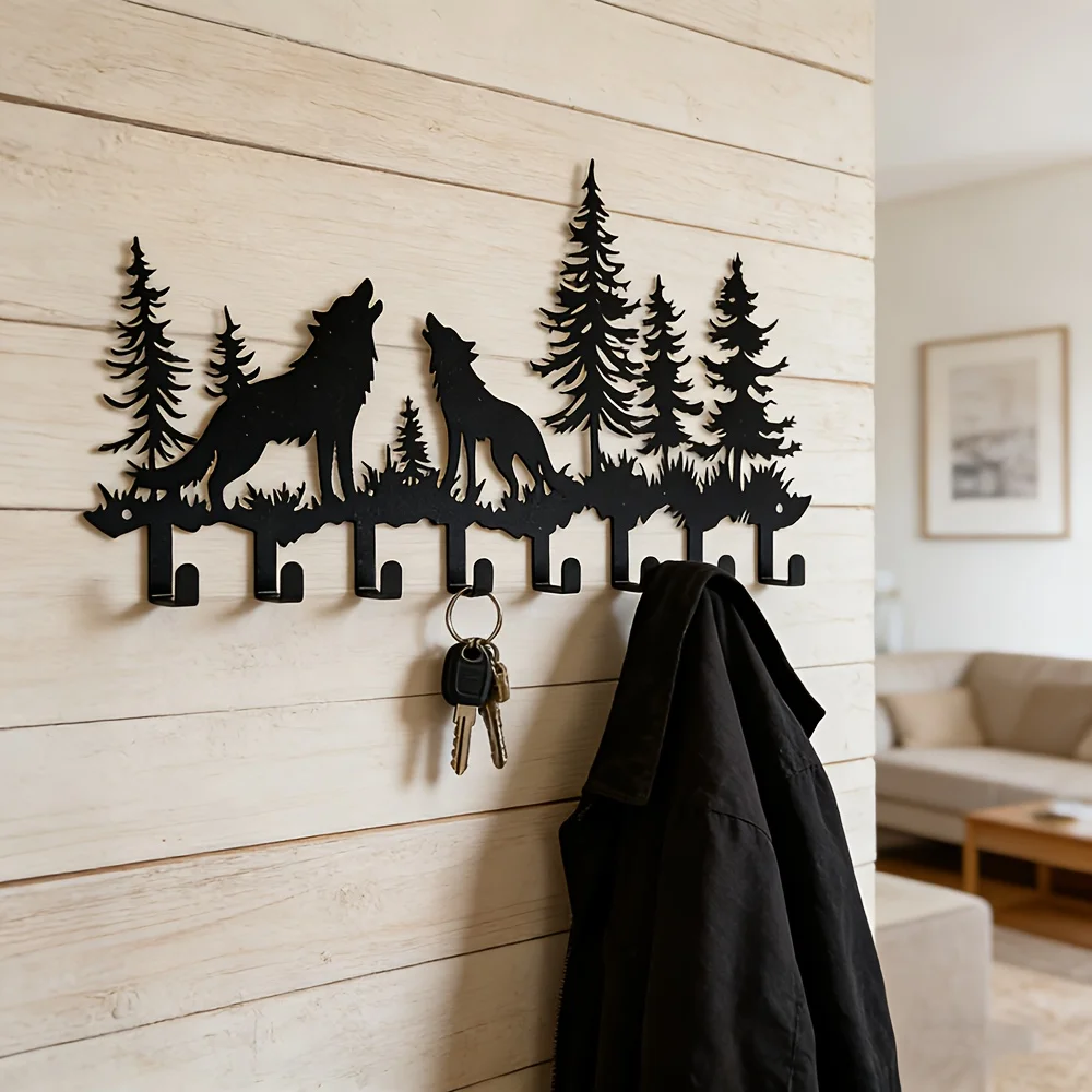 CIFBUY Metal Wolf Wall Hook Creative Key Hanger Coat Rack Multi Purpose Organizer for Living Room Kitchen Hallway Bedroom Dorm D