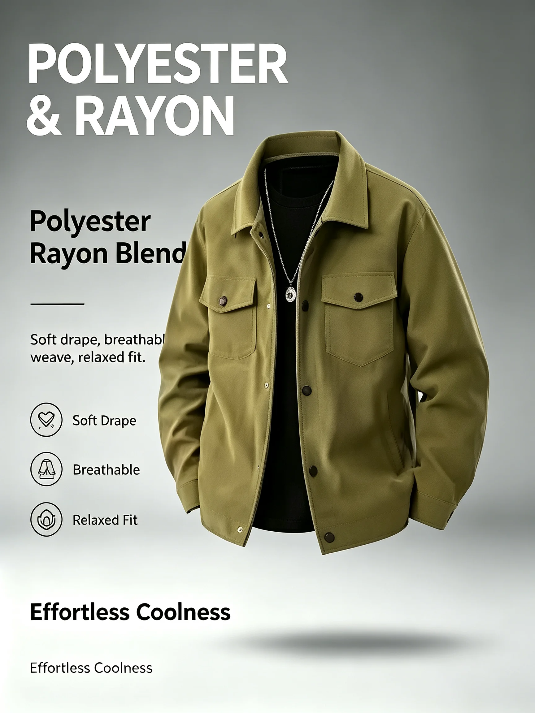 Men's Lapel Collar Button Jacket Double Flap Pockets Casual Loose Fit Outerwear Male Breathable Daily Coat