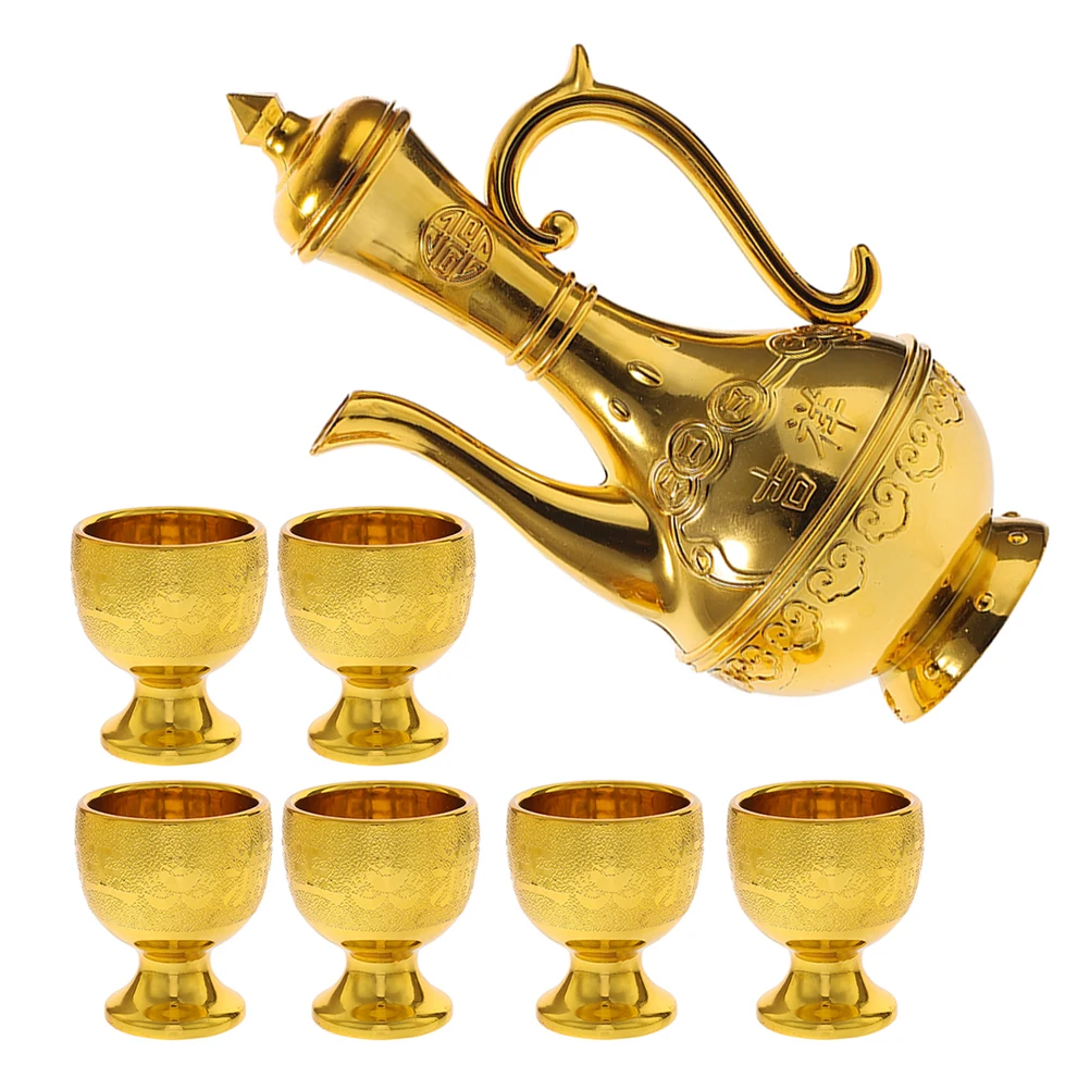 

Golden Set 6 Tall Cup Cups Plastic Retro Offering Cups Temple Decorative Water Glass Gifts