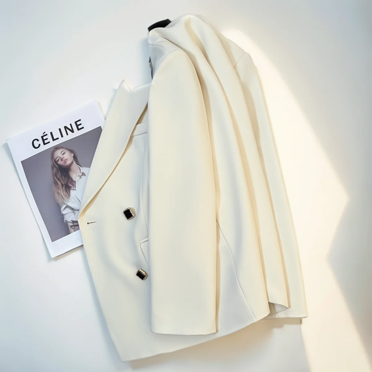 

Blazers Womans Coat Petite Gabardine Long Business French Welt Pocket Straight Cut Double Button Line Inside Breathable Sweaters