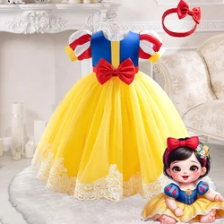 Snow White Princess Baby Girl Dress Carnival Christmas Halloween Kids Bow 1st Birthday Party Dress Tulle Wedding Cosplay Costume