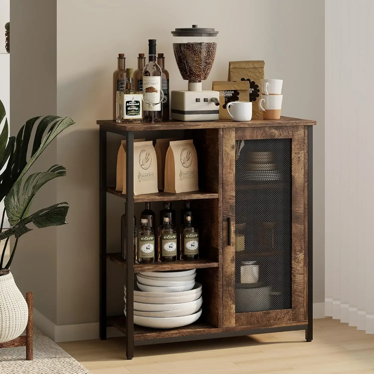 

Mini Coffee Bar Cabinet with Storage,Cute Corner Bar Cabinet for Tea, Buffet Sideboard Cabinet for Dining Room