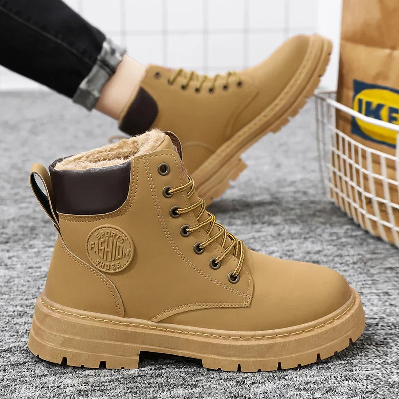 Nuovi stivali invernali da uomo, scarpe alte in pelle da motociclista alla moda, stivali comodi casual da esterno, Botas stringati da uomo