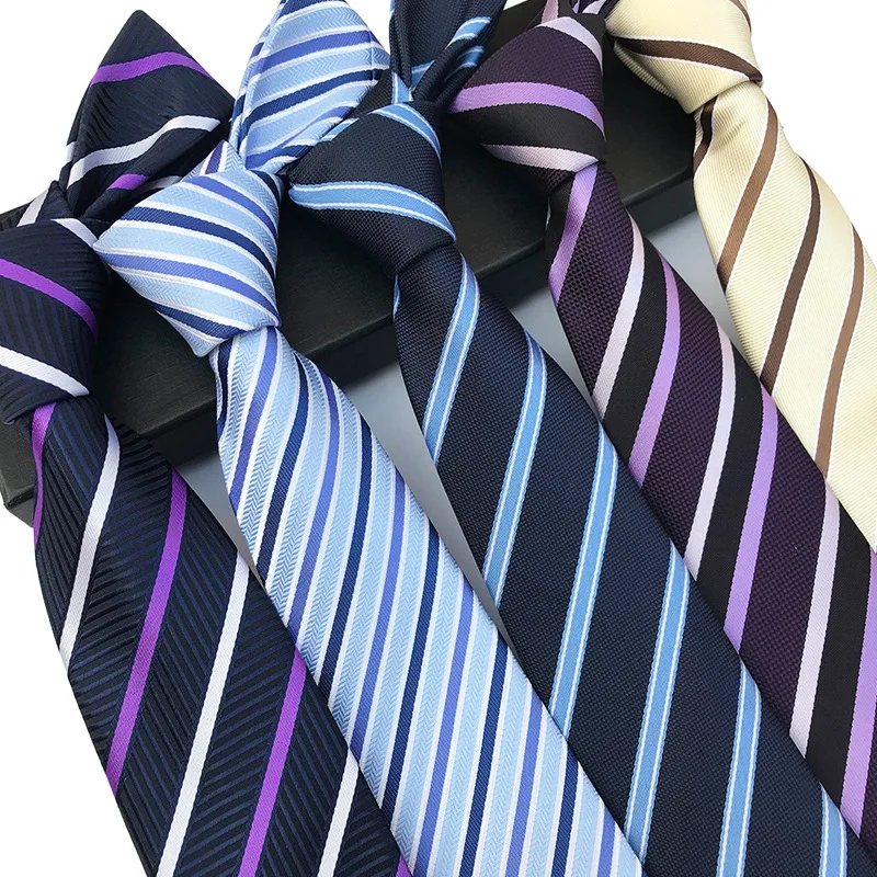 Powerful merchants in stock striped neckties, business suits, accessories, office casual neckties