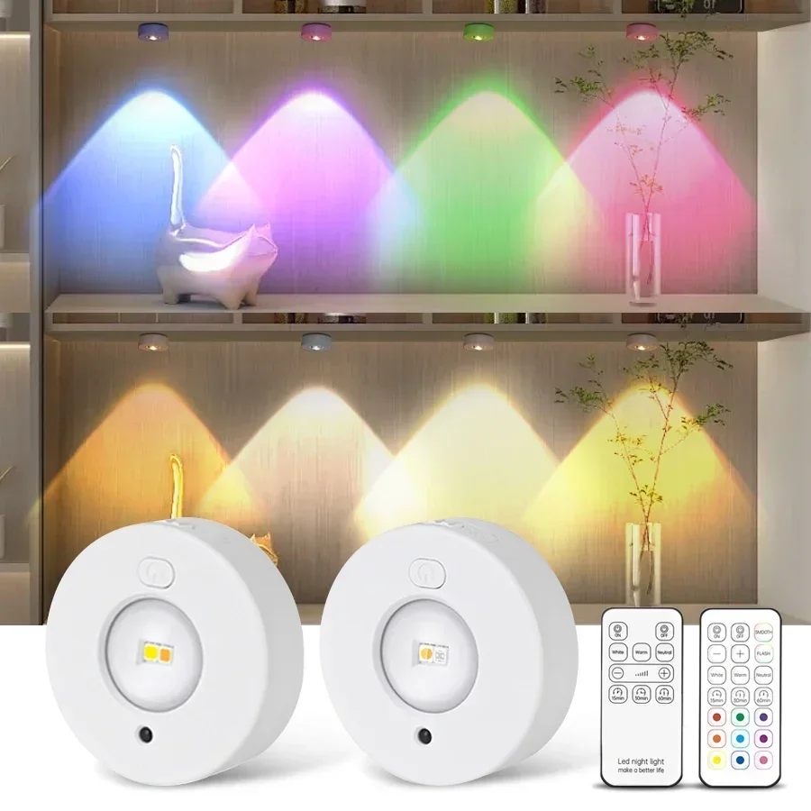 

Rechargeable Remote Control Mini LED Night Light Magnetic Under Cabinet Light Dimmable LED Light for Kitchen Bedroom Wardrobe