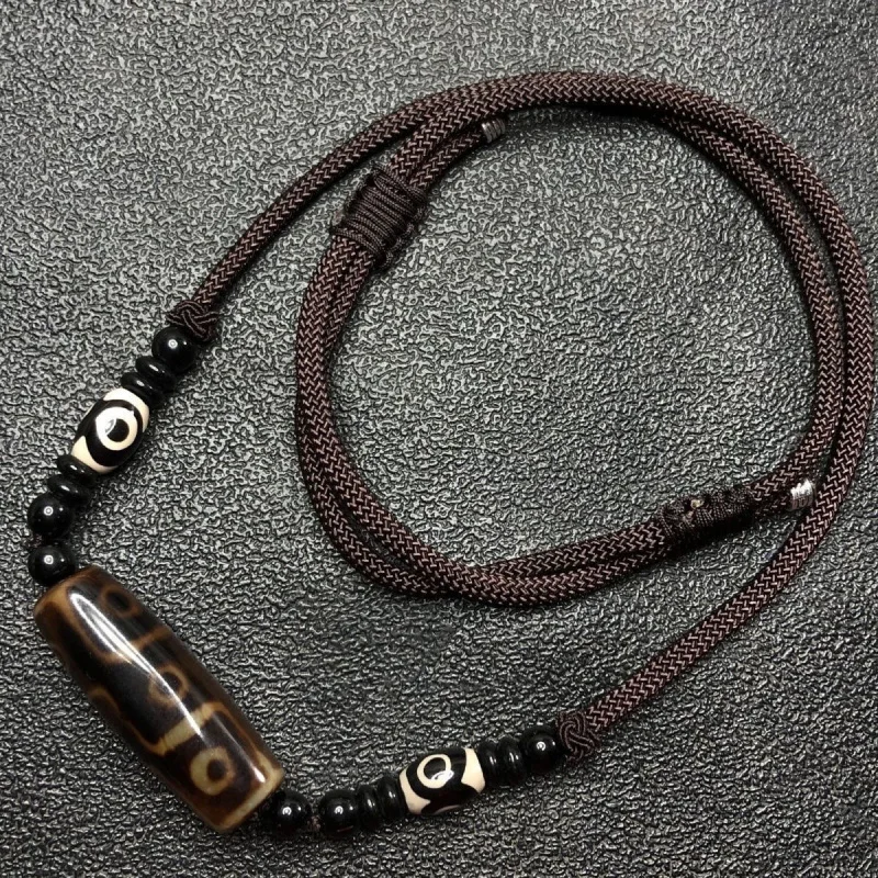 

Оригинальное тибетское этническое ожерелье из бусин Дзи с девятью глазами, цепочка на ключицы для мужчин, простой универсальный буддийский аксессуар для свитера