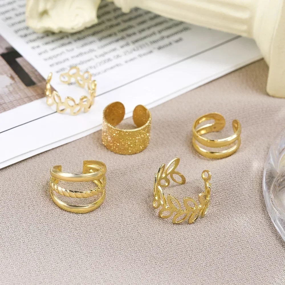 5 Piece Earrings Set Creative Personality Fashion Cartilage Leaf Double Stud Ear Clip Set Ear Rings for Women