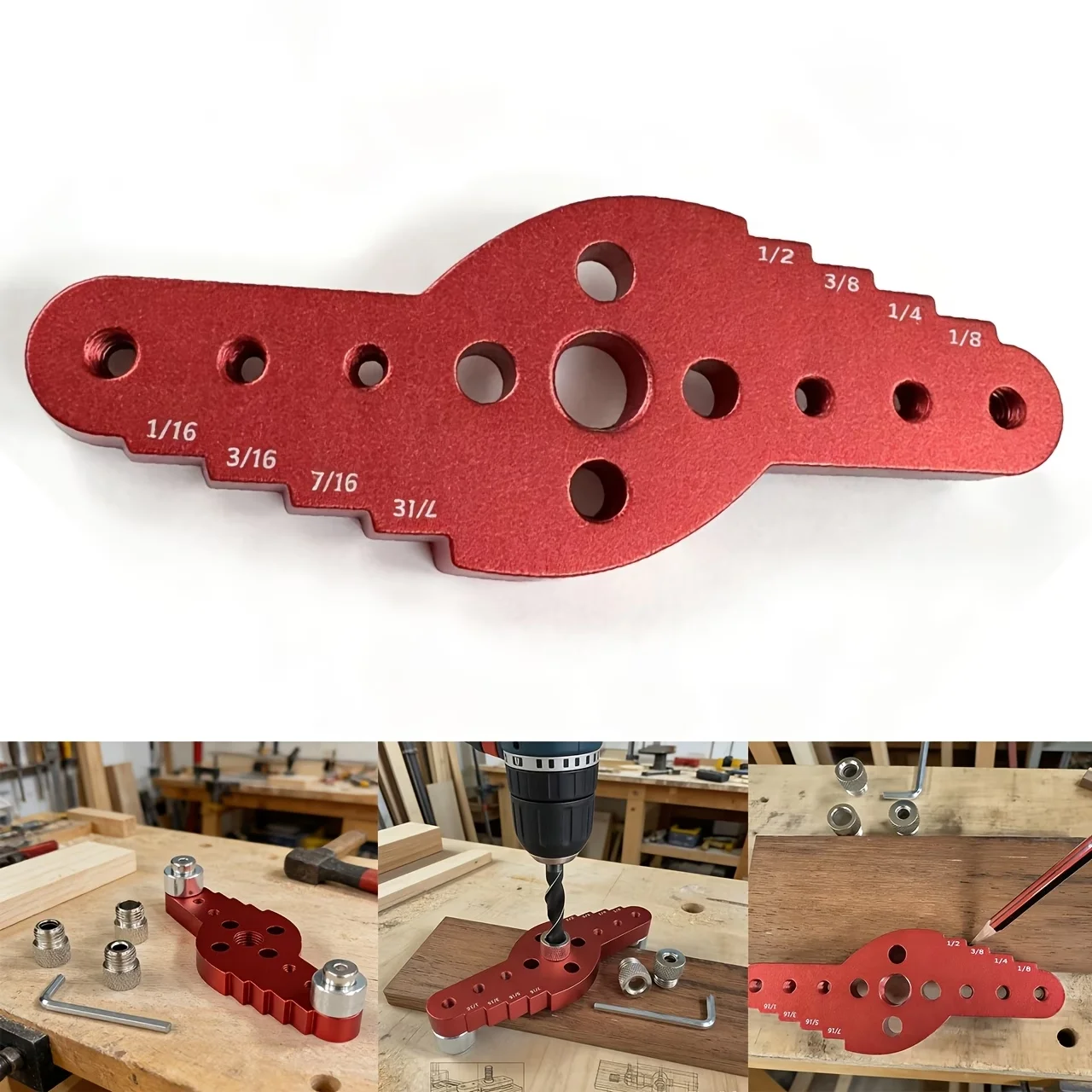 Aluminum Alloy Woodworking Engraving Center Punch—a drilling guide tool with adjustable height and angle，DIY projects