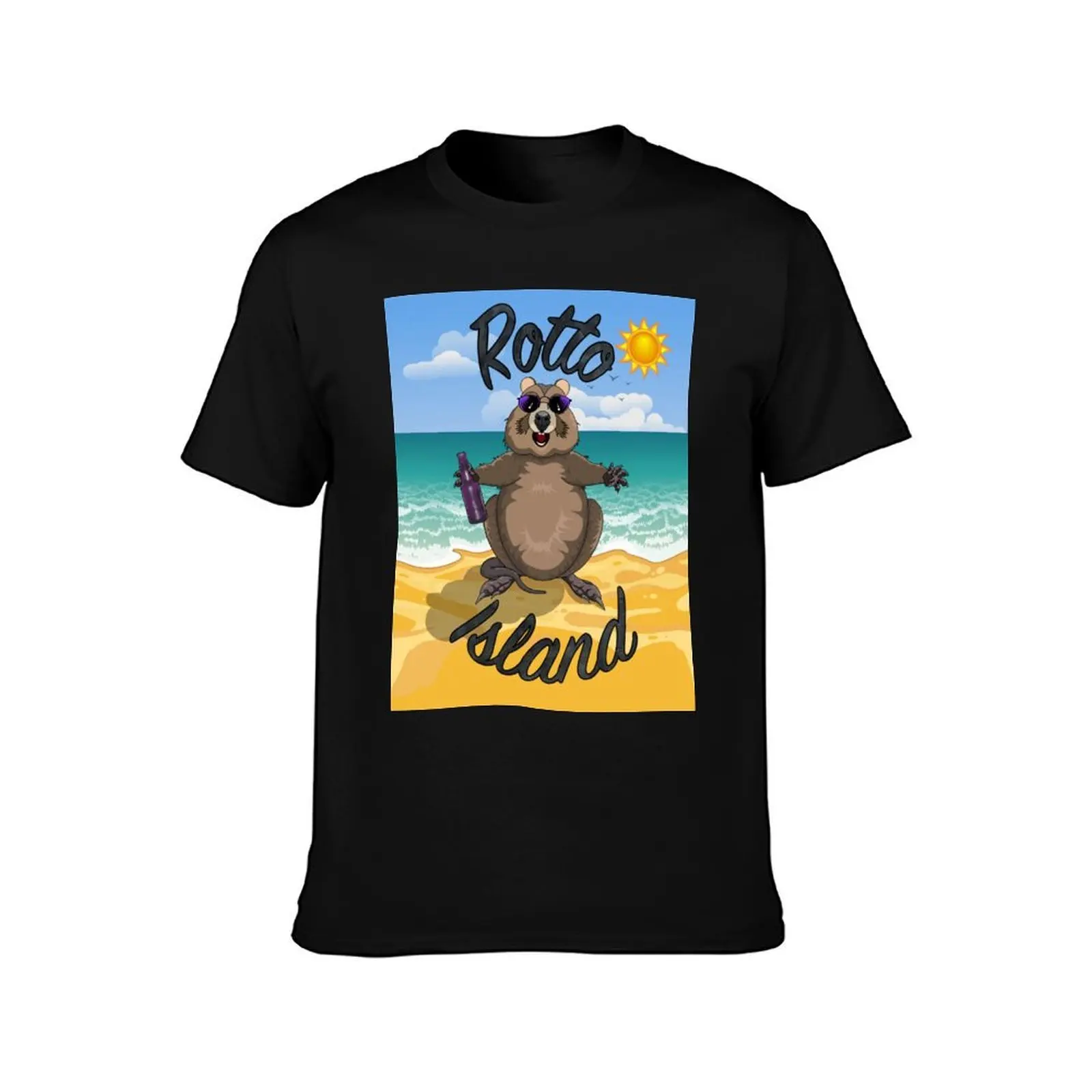 Rotto Island - Rottnest Island Quokka on the Beach by Amanda M Lucas T-Shirt Casual Fashion Short Sleeve Cotton T-Shirt