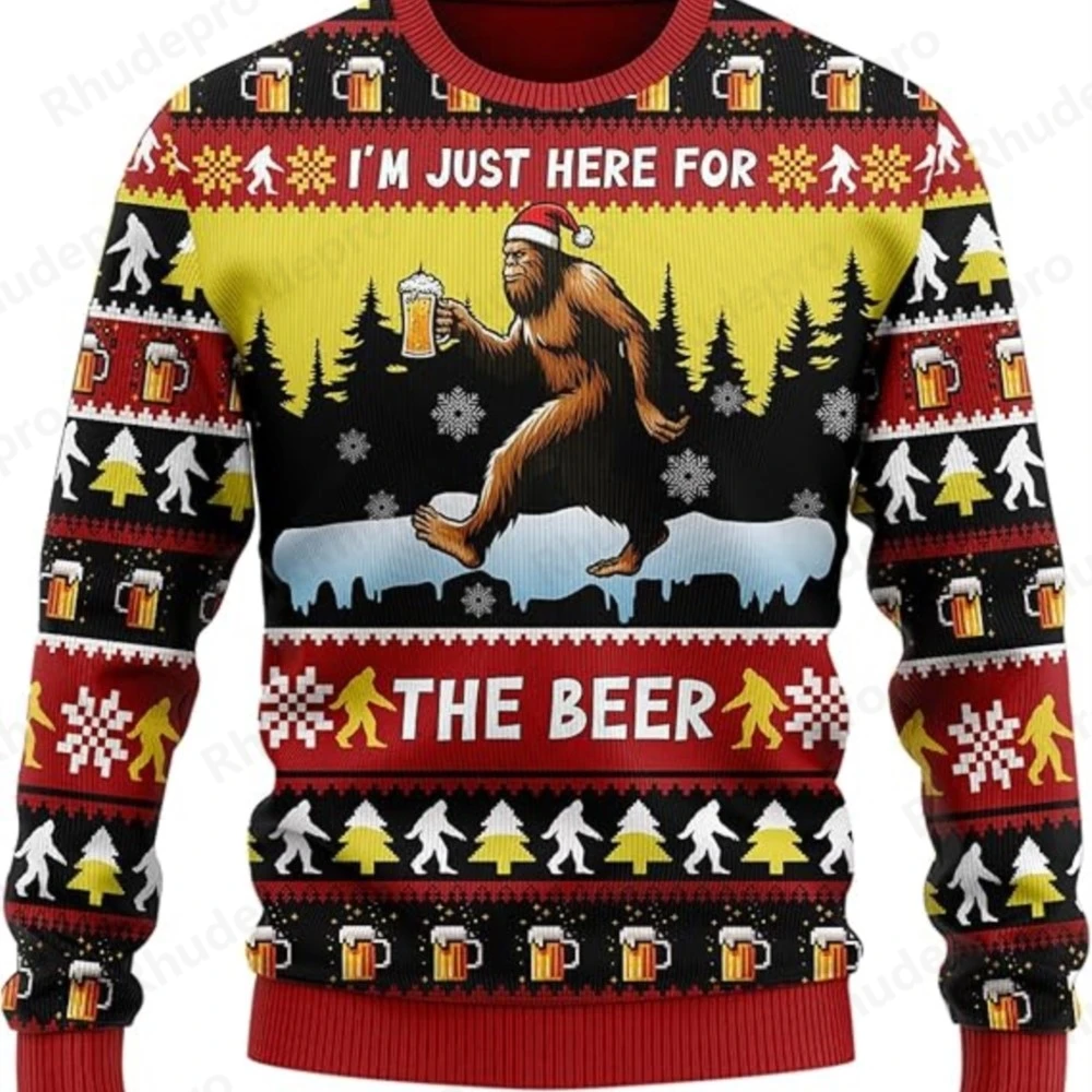 Beers 3D Printed Ugly Christmas Sweater Man Clothing Mens Funny Santa Jesus Ugly Sweater Xmas Holiday Crew Neck Jumper Sweaters