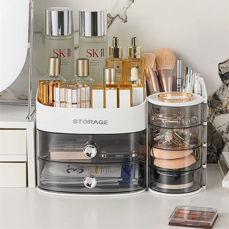 360도 회전 메이크업 브러쉬 정리함 데스크 정리함 화장품 수납함 서랍형 대용량 수납 바구니