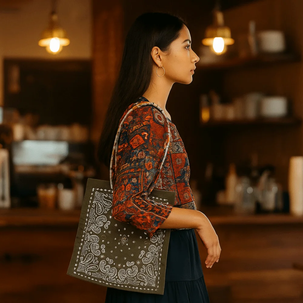 

Printed Cashew Flower Canvas Bag Double Side Large Capacity Canvas Tote Bag Lightweight Shopping Bag Ethnic Style Shoulder Bag