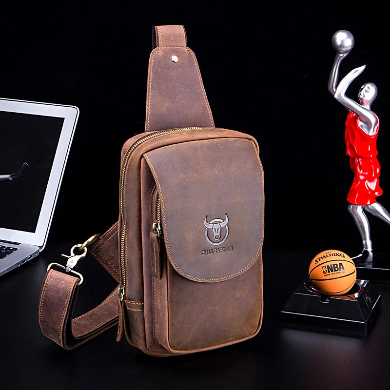 Imagem -03 - Nordeep-bolsas Crossbody de Couro Genuíno Masculino Bolsa de Peito Clássica Bolsa de Viagem Curta Bolso Retrô com Zíper Cavalo Louco