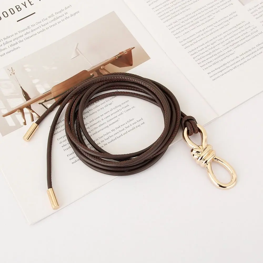 Fashion Knotted Leather Waist Belt Adjustable Simple Thin Women Belt Long Length Solid Color Waist Chain for Dresses