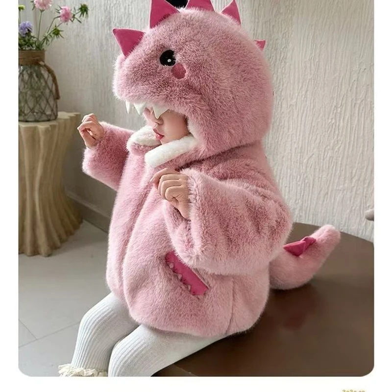 

Winter Warm Jackets Cotton Cute Girls Artificial fur Jackets Baby Plus Velvet Thick Kids Hooded Outerwear Children Snow Coat