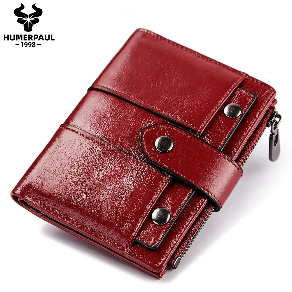 Fashion Women Wallet Genuine Leather RFID Card Holder with ID Window Hasp Short Clutch Bag Carteira Feminina Luxury Coin Purse