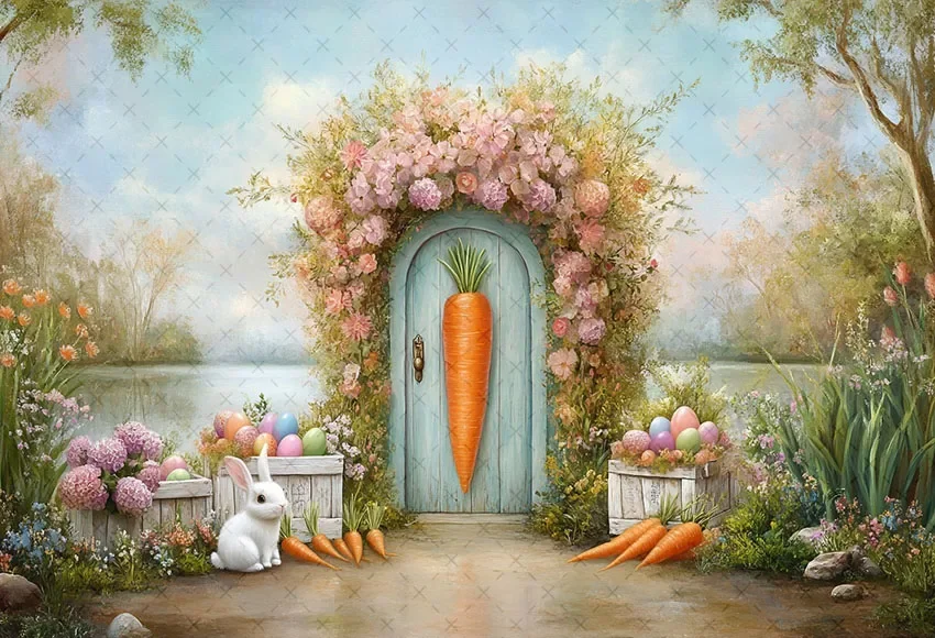 Mehofond Fotografie Achtergrond Lente Pasen Bloemen Konijnen Eieren Kinderen Verjaardagstaart Smash Portret Decor Achtergrond Fotostudio