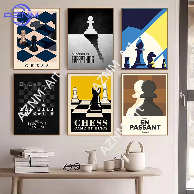 Vintage Internationales Schach Leinwand-Poster Spiel Wandkunst Bild für Wohnzimmer Schlafzimmer Spielzimmer Bar Club Moderne Heimdekoration Geschenk