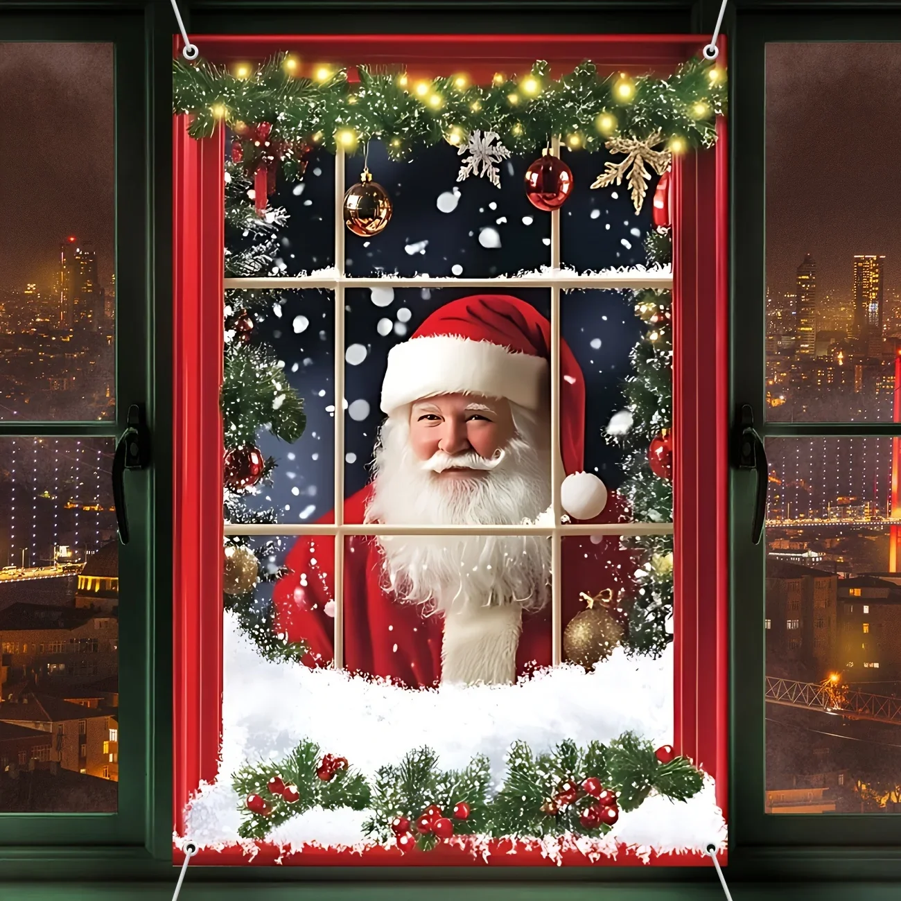 VIKAMA 80 x 120 cm Weihnachts-Weihnachtsmann-Fensterabdeckung, Urlaubsbanner für den Innen- und Außenbereich, Party-Dekoration