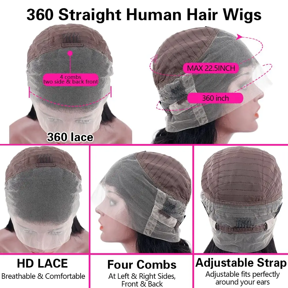 30 Zoll Knochengerade Echthaar 360 13x6 13x4 HD Transparente Vollspitze-Frontal-Perücke Brasilianisches schwarzes Echthaar für Frauen