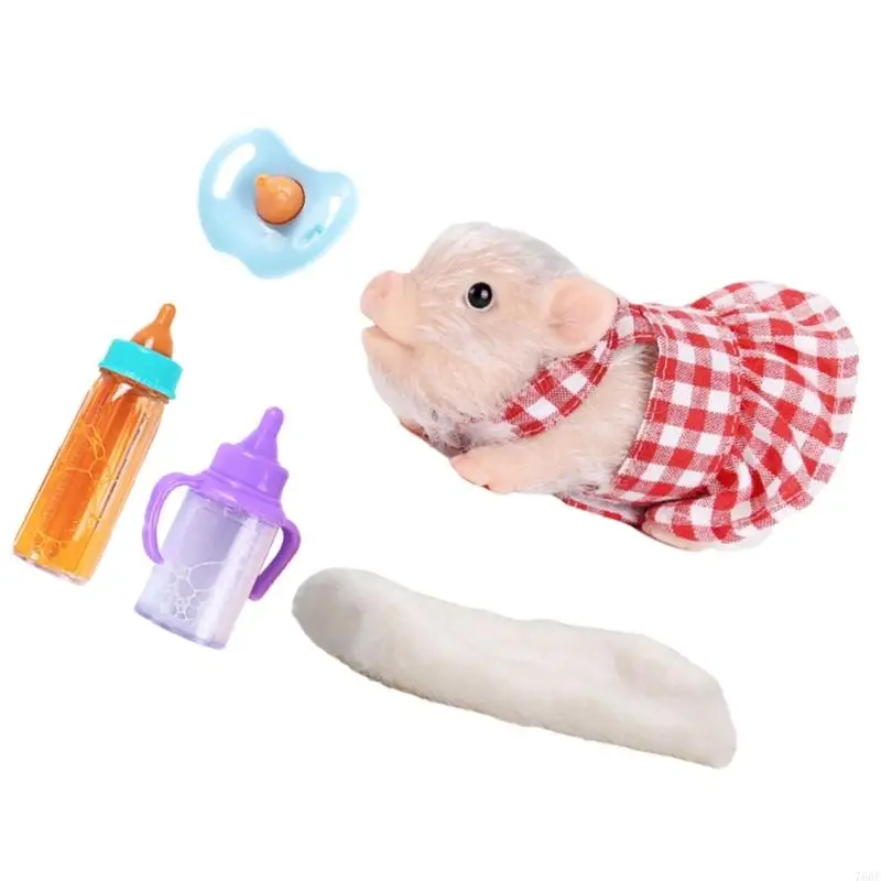 76HF فستان زهرة قابل للعصر خنزير محاكاة لعبة مادة السيليكون الناعمة مع زجاجة تستخدم في الرضاعة لتخفيف التوتر