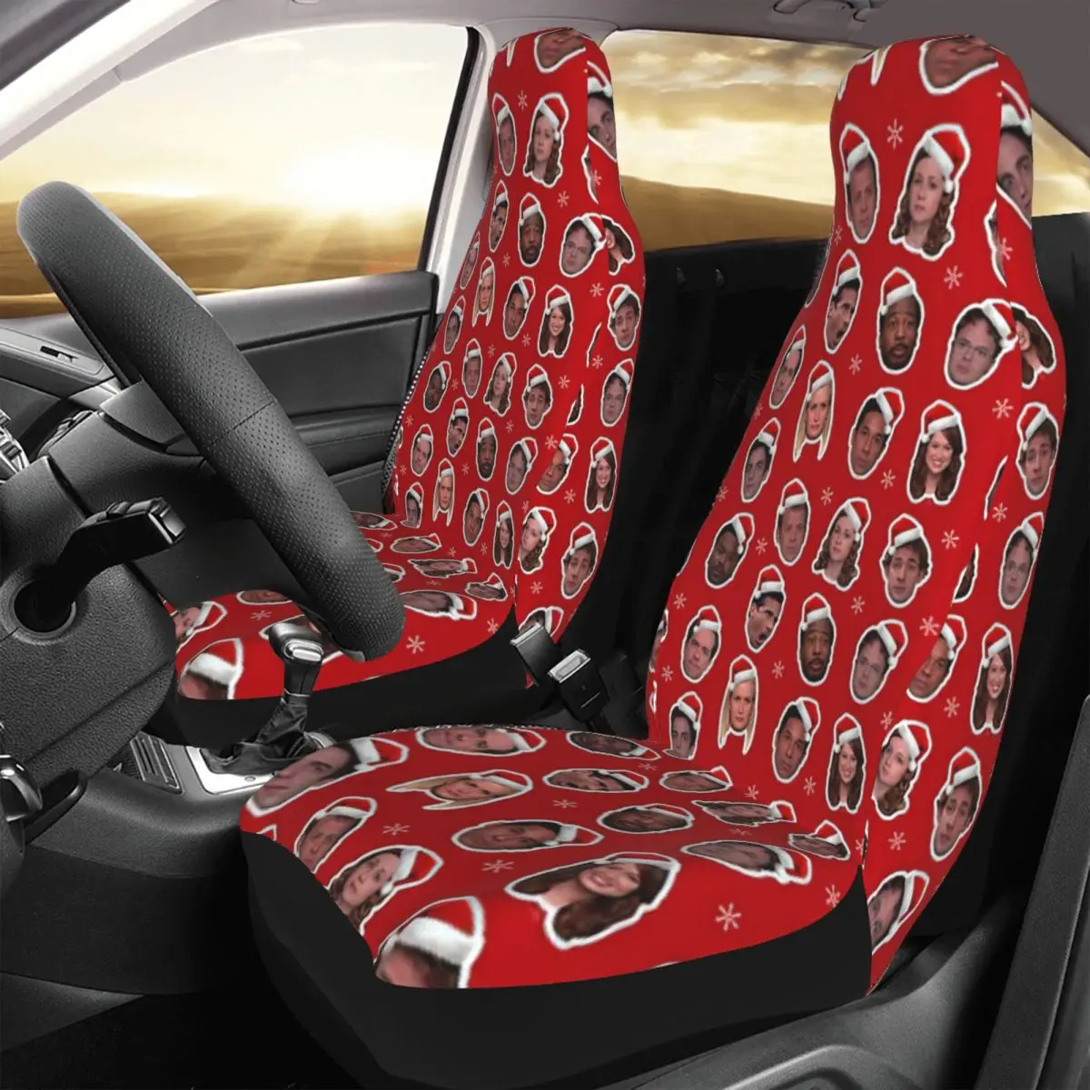 

The Office Christmas Party Character Motif Car Seat Cover Custom Printing Universal Front Protector Accessories Cushion Set