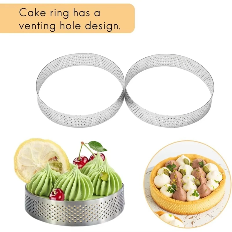 5 paquets 20Cm 10 pièces anneaux à tarte circulaires avec trous en acier inoxydable tarte aux fruits Quiches gâteau Mousse moule cuisine moule de cuisson
