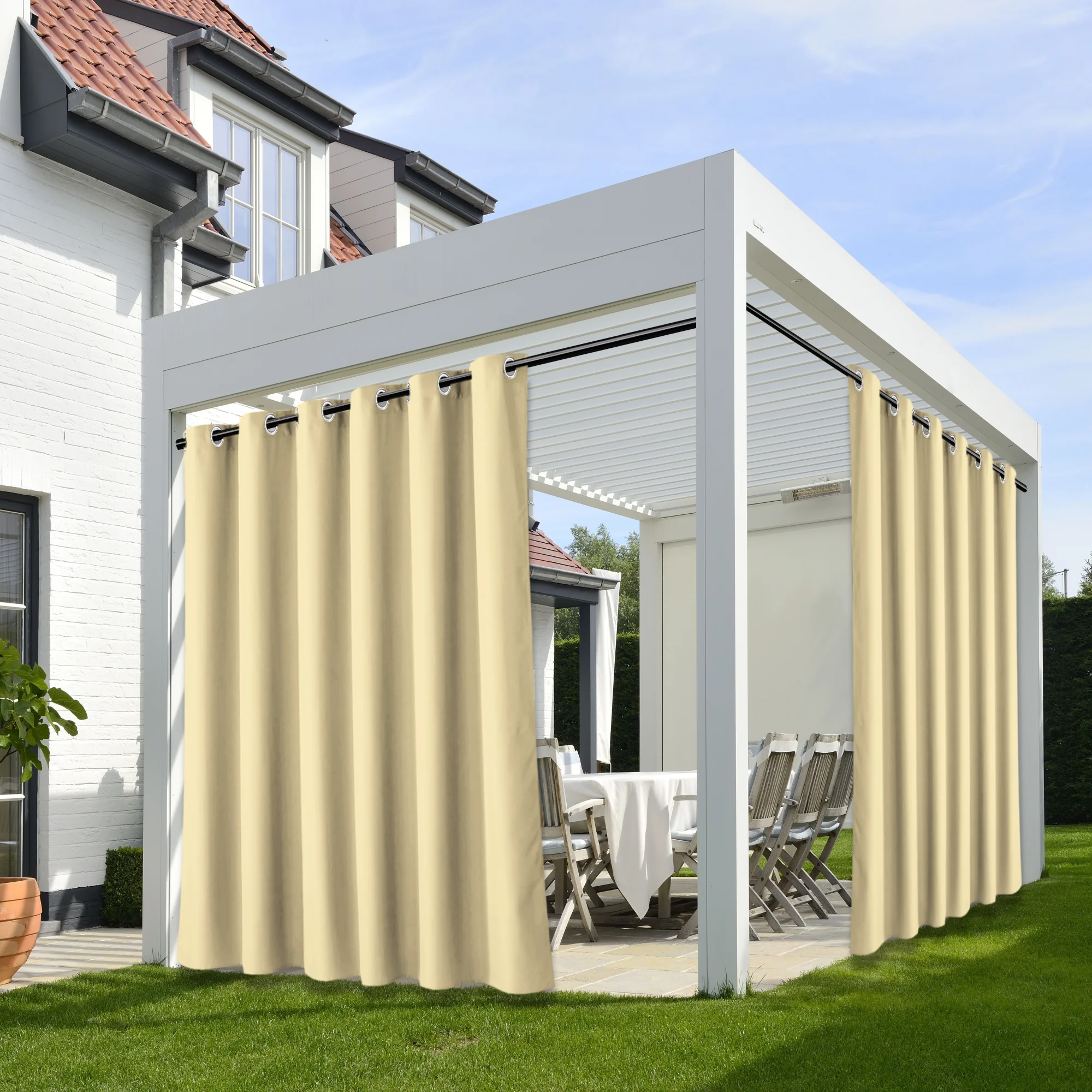 

2PCS Outdoor Waterproof Thermal Insulation Windproof Privacy Curtains, Heavy Duty Blackout, Easy to Install, Suitable for Patio