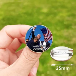 Newest Trump 2024 Pin for Men Women Fans Gift Never Stop Fighting Make America Great Again Attack Photo Glass Brooch Souvenir