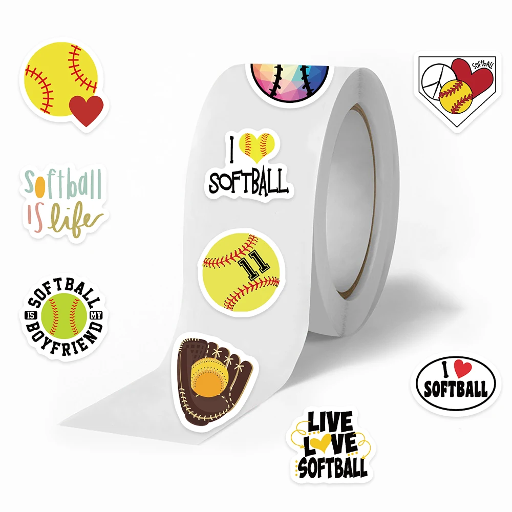 500pcs Cartoon Softball Roll Stickers Decals For Phone Laptop Notebook Skateboard Guitar DIY Graffiti Waterproof Stickers