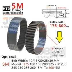 175-800mm, 5M Timing Belt, model from 175-5M, 180-5M, 185-5M, 200-5M to 800-5M, for DIY/CNC/3D printers, Rubber toothed belt