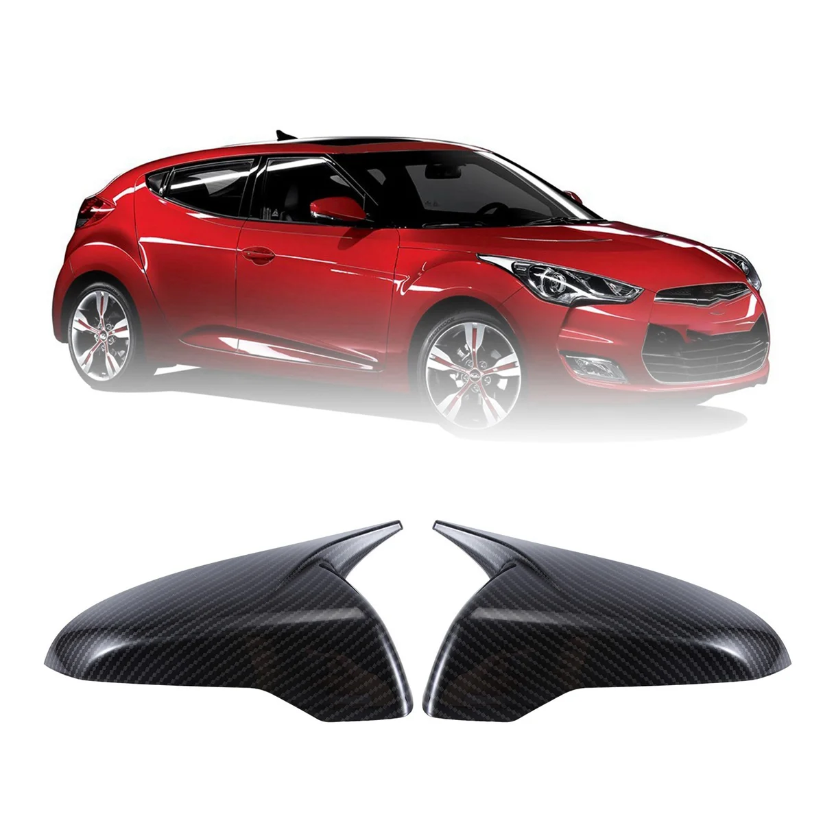 1Pair Car Rearview Mirror Cover for Hyundai Veloster 2018-2024 Ox Horn Side Mirror Shell Reverse Caps Trim Carbon Fiber