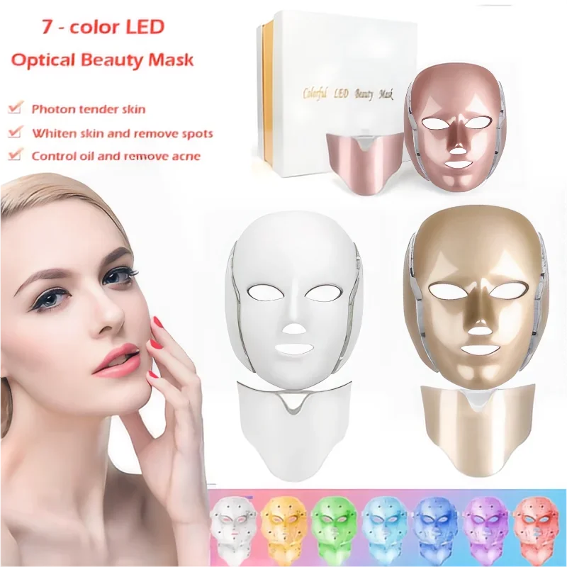 

7-color LED facial mask, with neck light treatment facial , skin regeneration, anti acne beauty equipment, and facial firmin