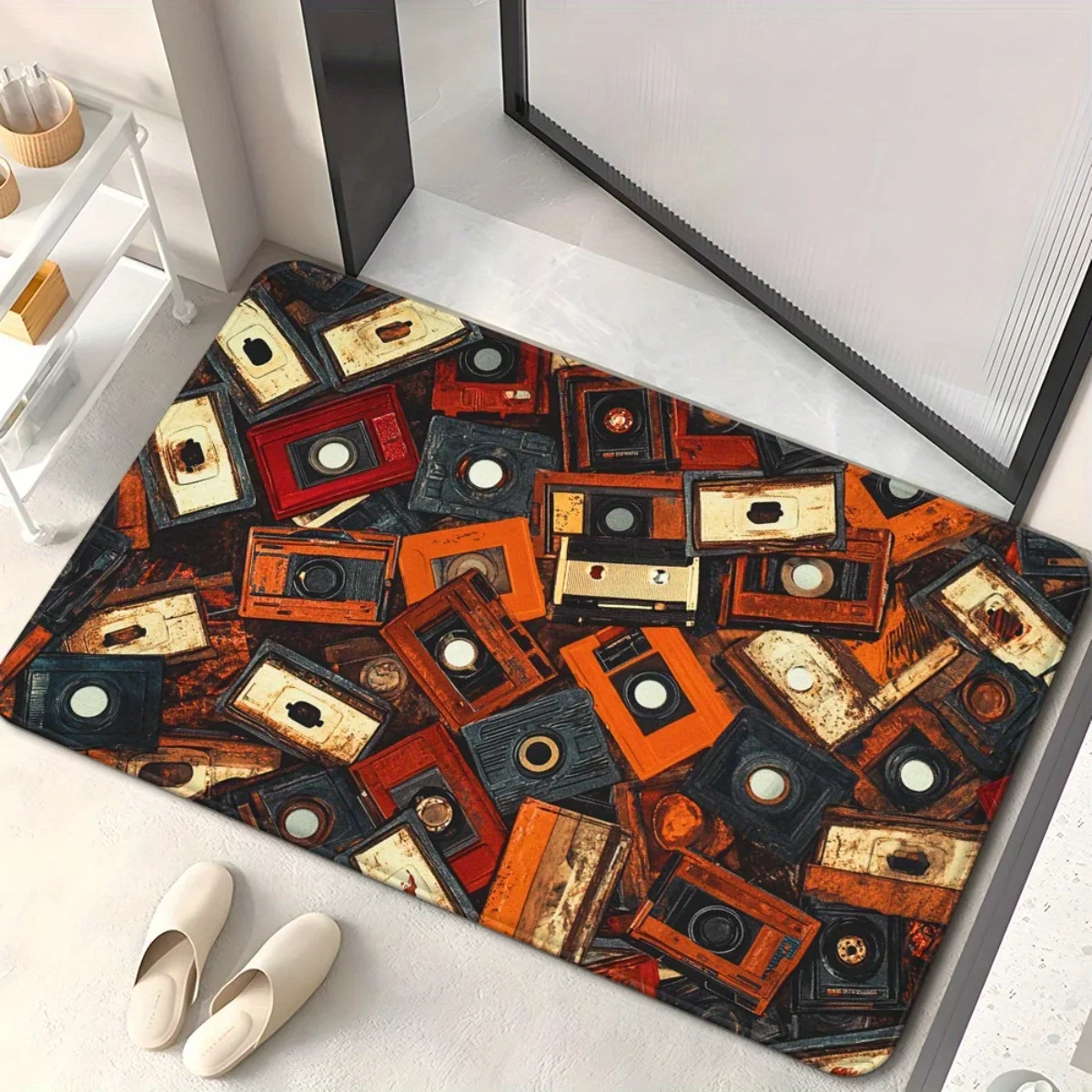 Cassette Clutter Pattern Door Mat HD Printed Non-Slip Absorbent Polyester Floor Mat