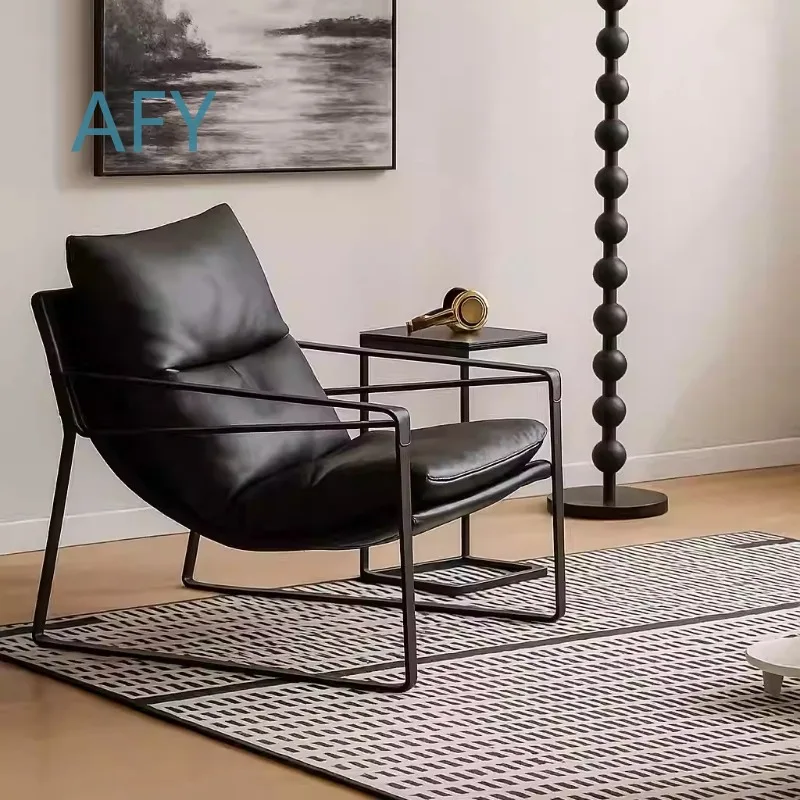 Italian Leather Cloth Leisure Chair for Nordic Light Luxury Tiger Chair for Small Apartment Living Room Balcony Bedroom