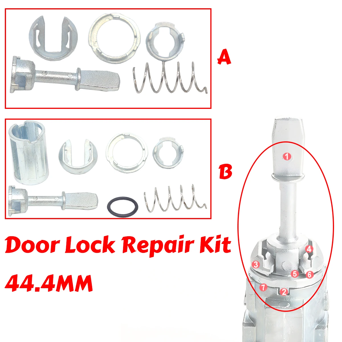 

5pc/7pc Front Door Handle Lock Cylinder Barrel Paddle Rubber Seal Repair Kit Tool 44.4MM Kit Replacement For Audi Skoda VW Bora
