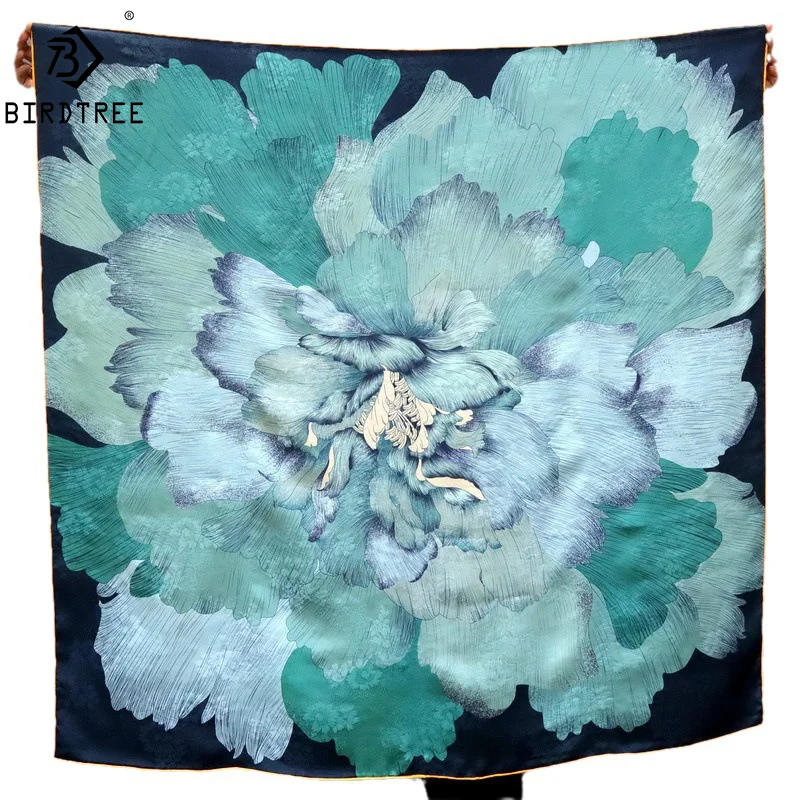 

BirdTree 100%Real Silk Square Scarf, XiangYunSha Double Sided Dual Color, Mom's Gift Kerchief, 2024 Spring New Shawl A41510QM