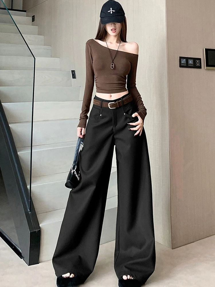 Damen im Herbst und Winter, hoch taillierte, lässige, modische und vielseitige Hose, lockere, bodenlange Hose mit geradem Bein