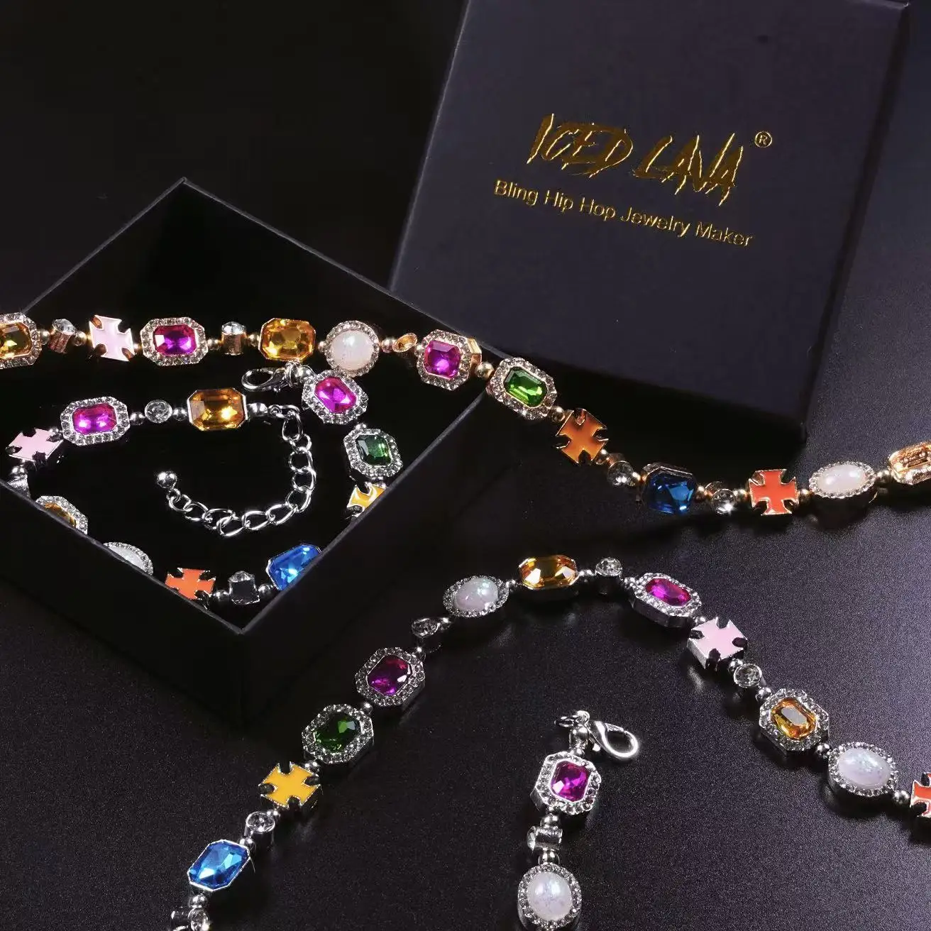Iced Out Multi Color Enamel Tennis Chain Y2K Hip Hop Necklace Bracelet Unisex Streetwear Jewelry