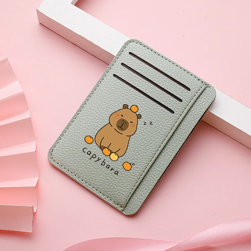 Kreditkartenetui aus PU-Leder, personalisierbar, schlankes Portemonnaie, niedliches Capybara-Muster, Mini-Kreditkartenetui für Damen – Detail 8