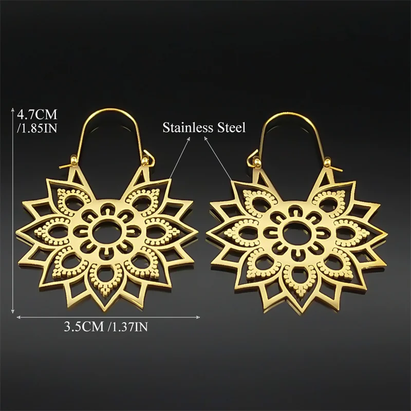 Trendy Yoga Lotus Blume Ohrringe Edelstahl Gold Farbe Hoop Ohrringe für Frauen Schmuck boucles d'oreilles E9360S01