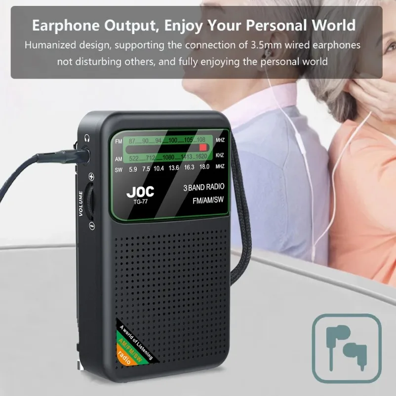 Portable FM/AM/SW Radio Battery FM Receiver Excellent Reception Clear Speaker With 3.5mm Headphone Jack LED Lighting For Elderly