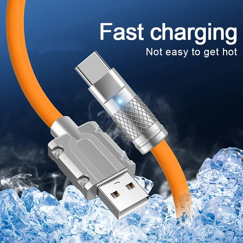 Cable de silicona líquida USB C de carga súper rápida de 120W 6A para iPhone 14 15 Huawei Samsung Xiaomi Cable de datos tipo C de cargador rápido