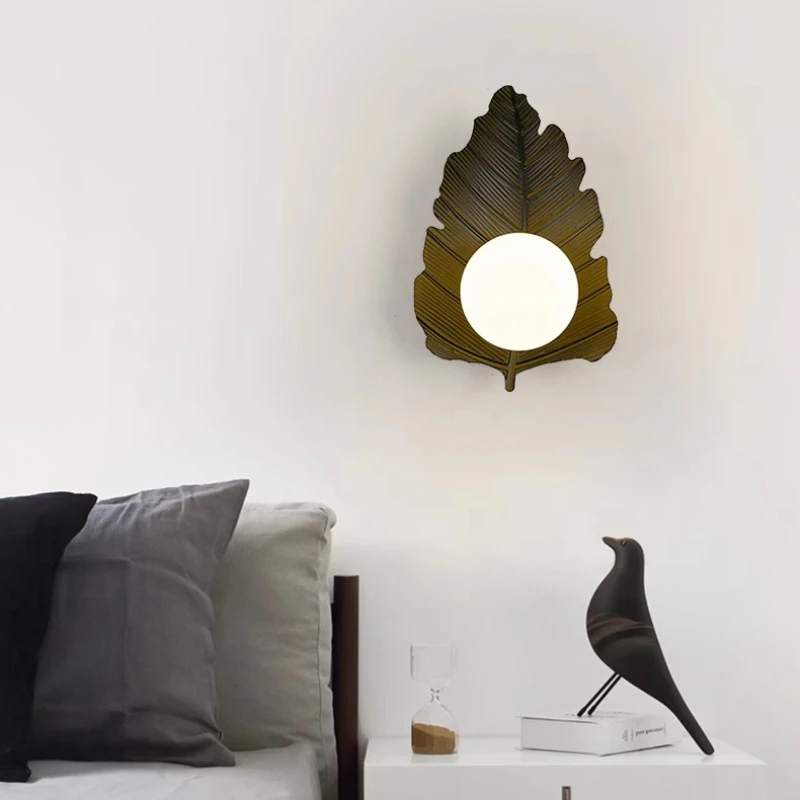 

Bedroom Living Room Wall Lamps Golden Black Maple Leaf Lamp Minimalist Creative Home Decor Corridor Bedroom Bedside Wall Lights