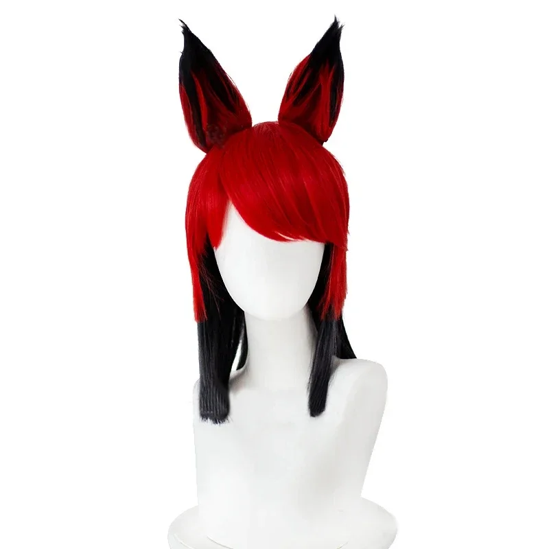 Nuovo 2024 Anime Alastor parrucca Cosplay adulto Unisex rosso nero capelli corti Styling parrucche sintetiche resistenti al calore Cap Halloween Prop