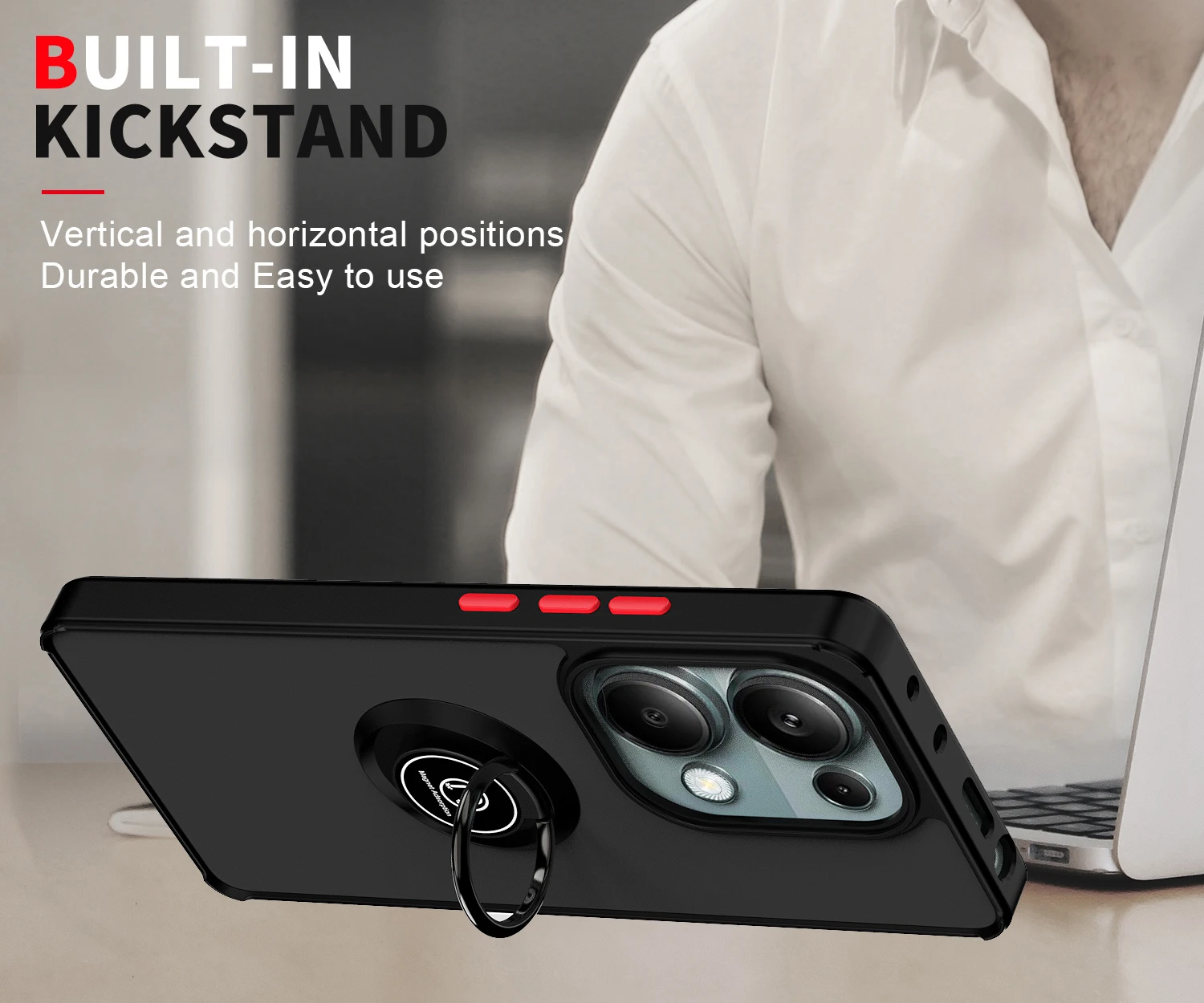 Camera protecti case For Xiaomi Redmi Note 13 Pro 4G Matte Shockproof Case Redmi Note13 Pro 4G Magnetic Ring Stand Cover Fundas