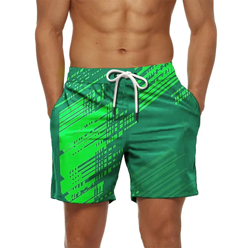 Young Men's Rainbow Gradient Swim Trunks Summer Quick Dry Beach Board Shorts