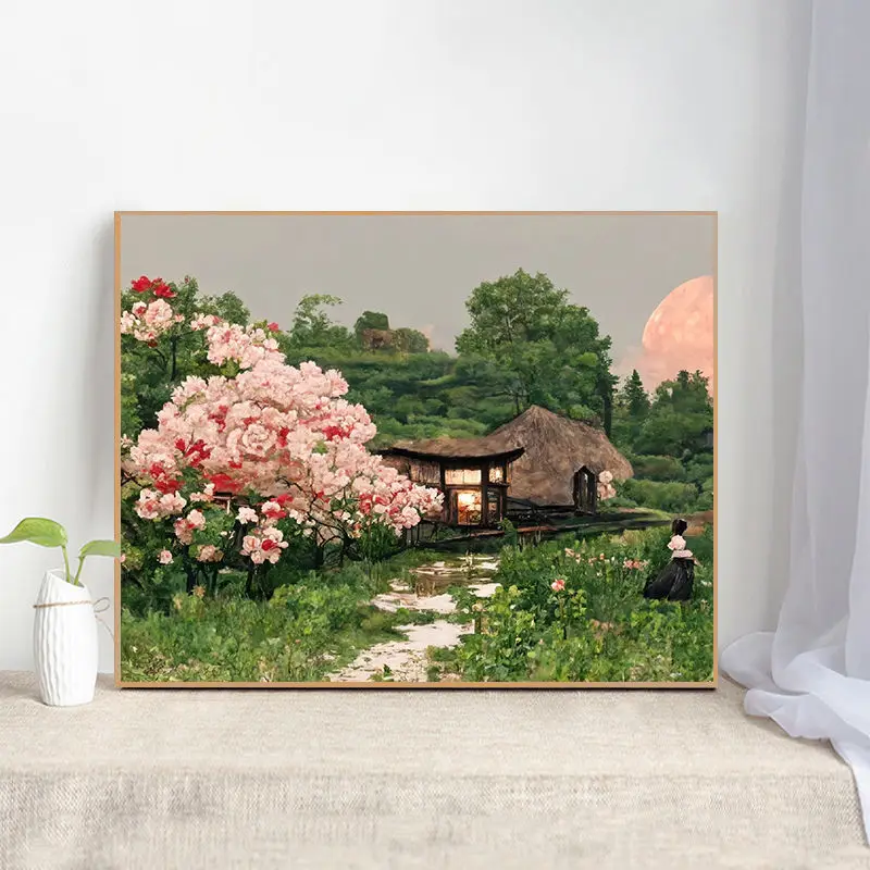 DIY Paint By Number Chinese Style Landscape Series Decoration Digital Oil Painting with Frame